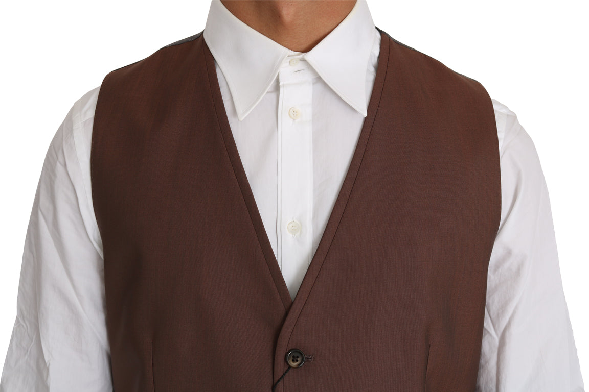 Dolce & Gabbana Brown Wool Silk Waistcoat Vest Dolce & Gabbana