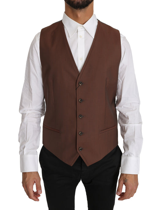 Dolce & Gabbana Brown Wool Silk Waistcoat Vest Dolce & Gabbana