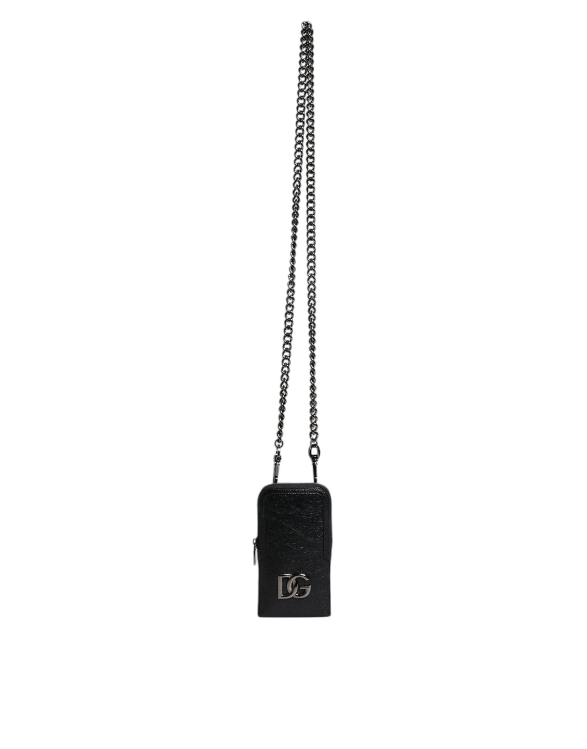 Dolce & Gabbana Black Leather Purse Crossbody Chain Sling Phone Bag Dolce & Gabbana