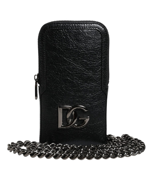 Dolce & Gabbana Black Leather Purse Crossbody Chain Sling Phone Bag Dolce & Gabbana