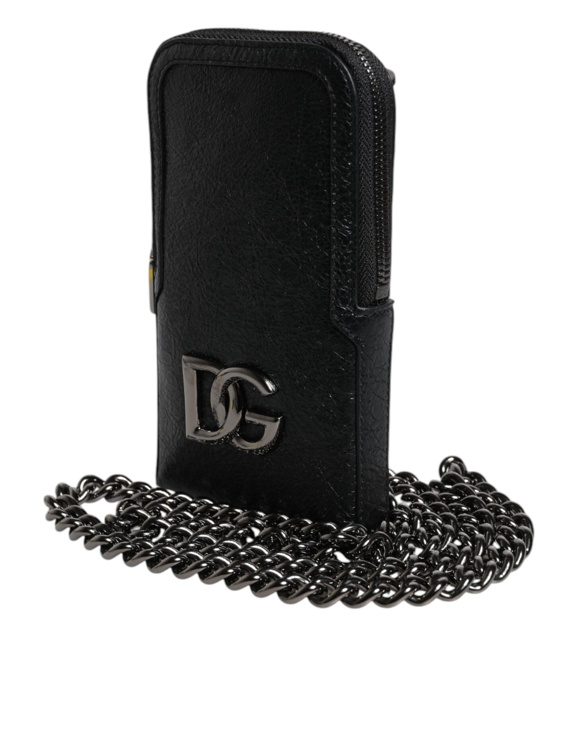 Dolce & Gabbana Black Leather Purse Crossbody Chain Sling Phone Bag Dolce & Gabbana