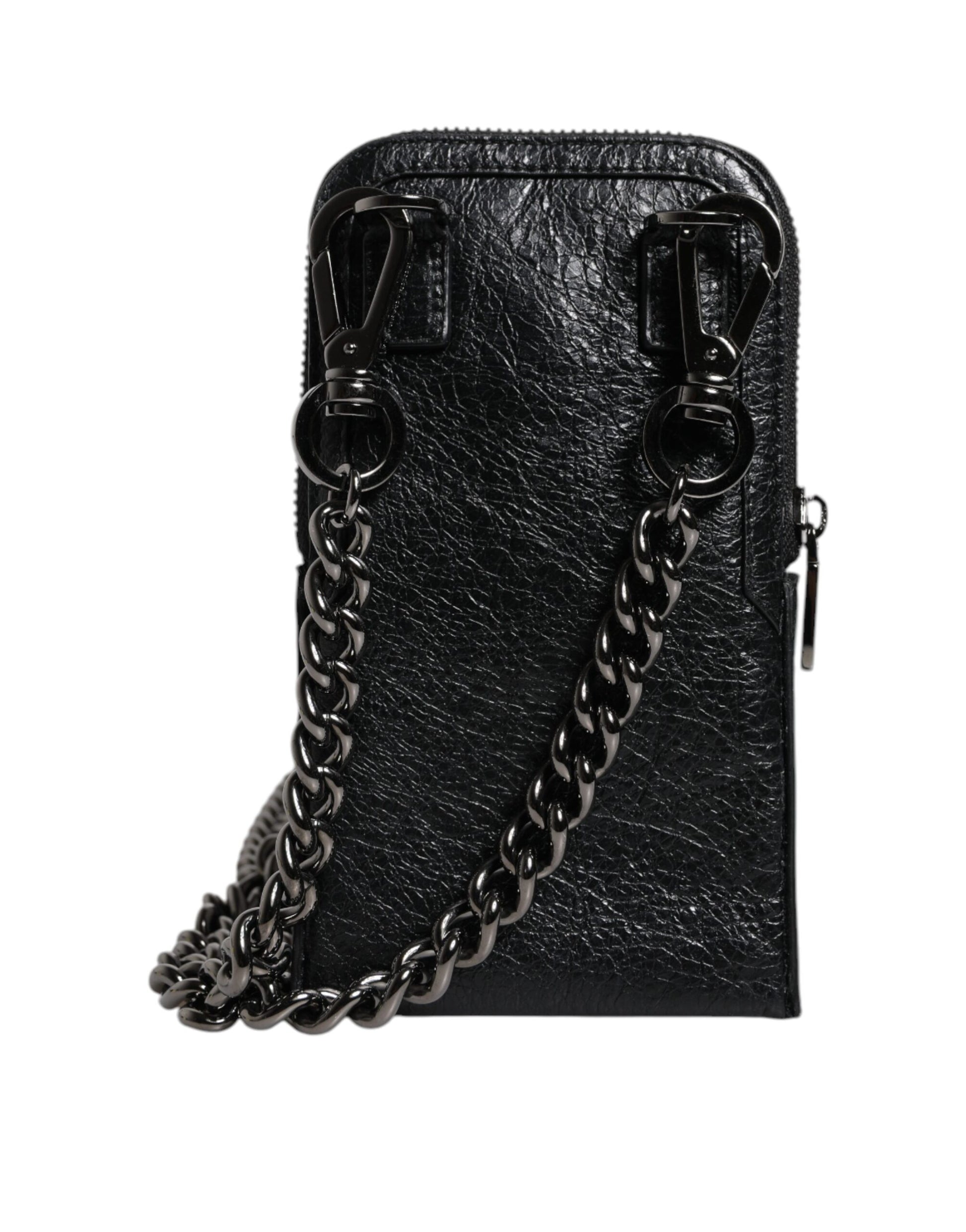 Dolce & Gabbana Black Leather Purse Crossbody Chain Sling Phone Bag Dolce & Gabbana