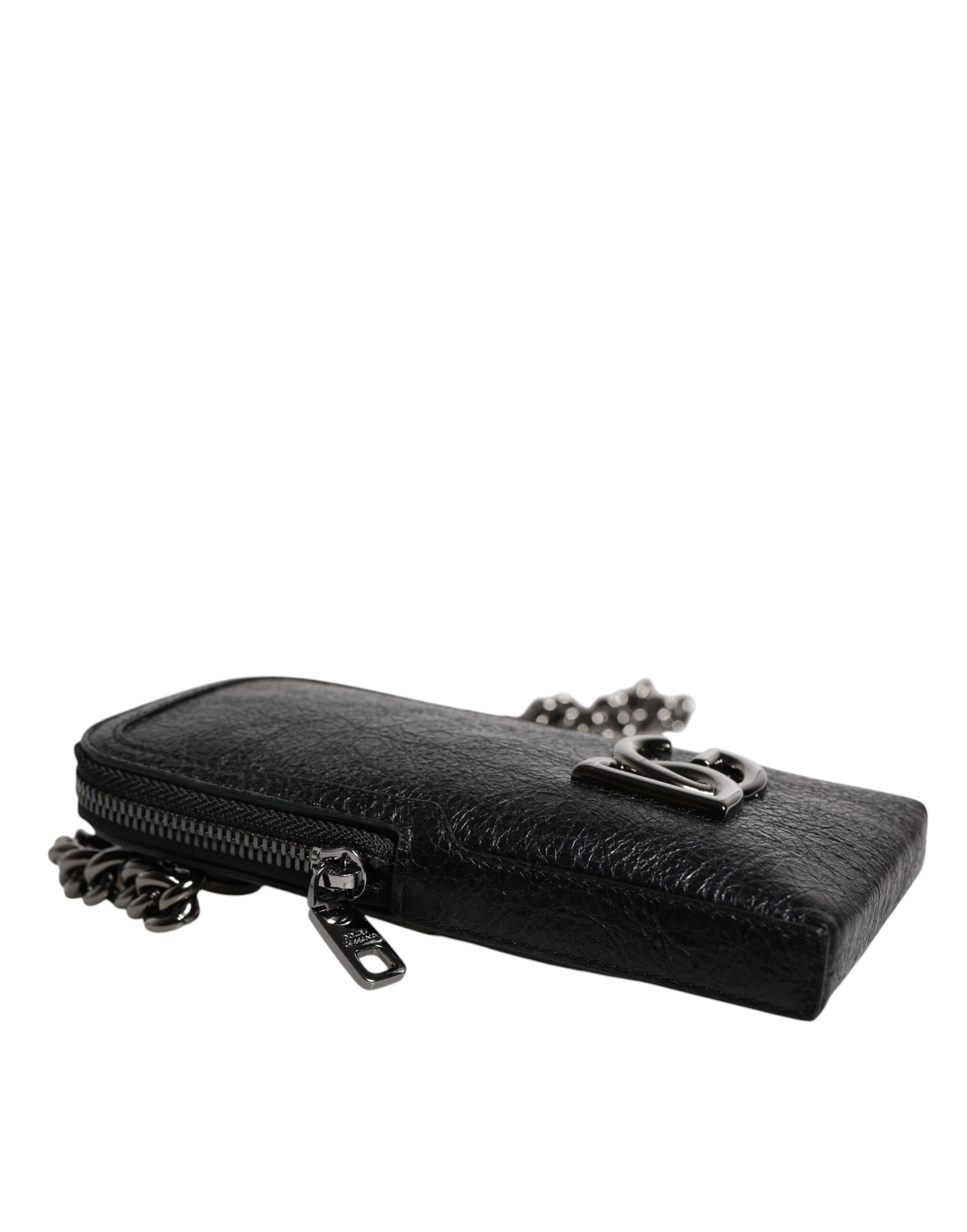 Dolce & Gabbana Black Leather Purse Crossbody Chain Sling Phone Bag Dolce & Gabbana