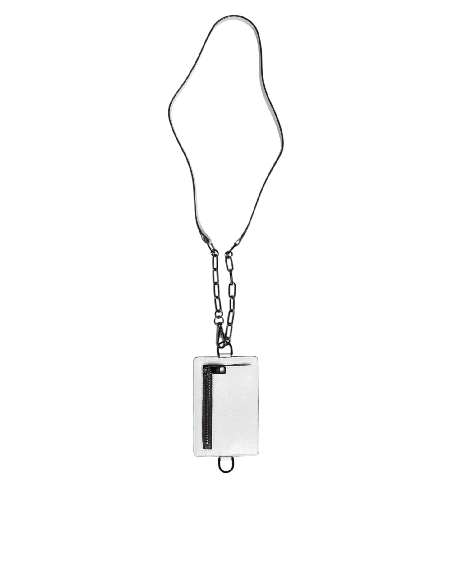 Dolce & Gabbana White Calf Leather Lanyard Logo Card Holder Wallet Dolce & Gabbana