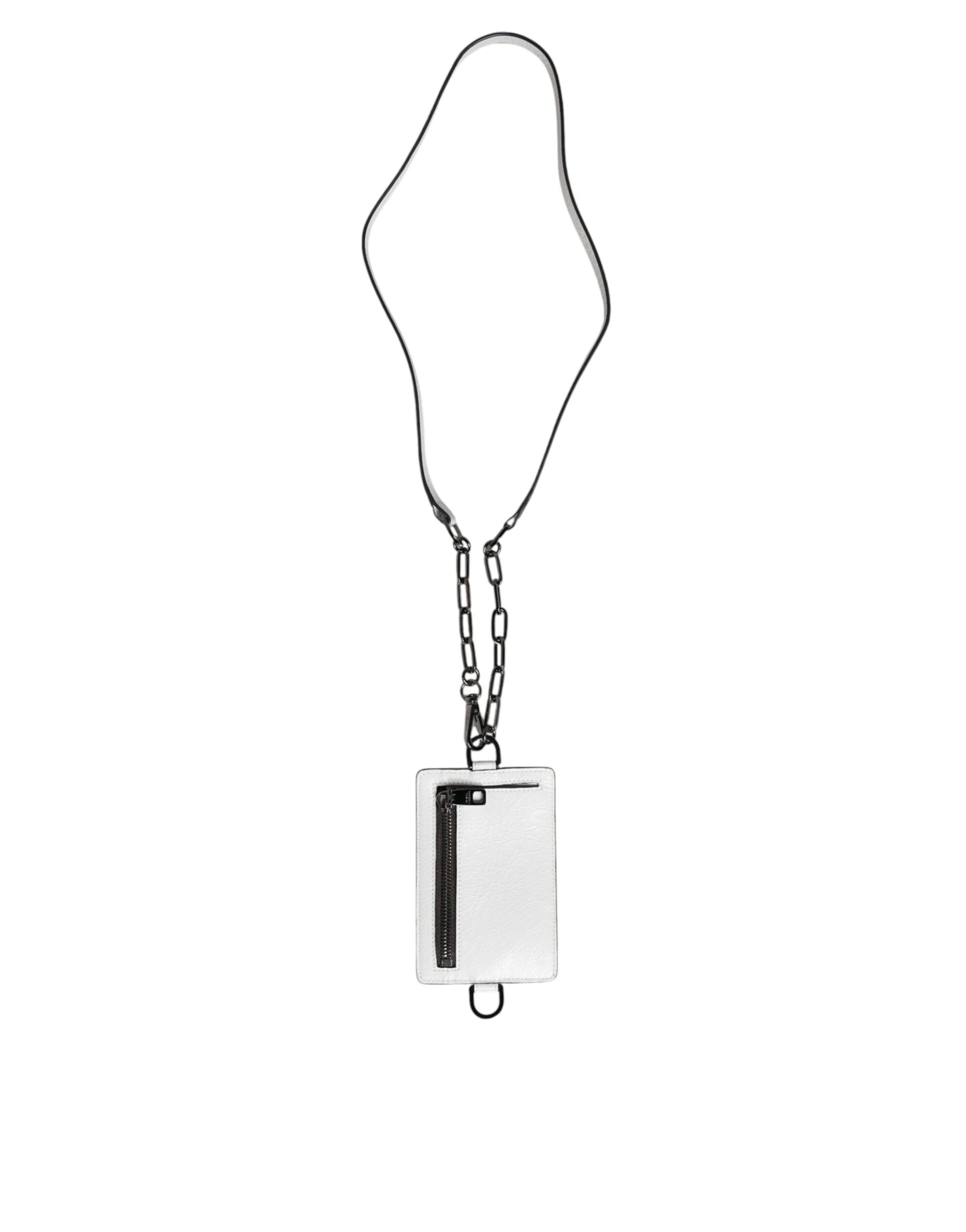 Dolce & Gabbana White Calf Leather Lanyard Logo Card Holder Wallet Dolce & Gabbana