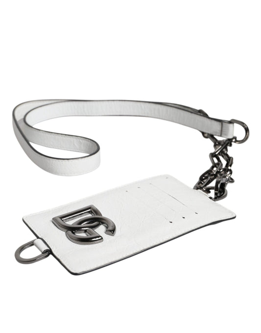 Dolce & Gabbana White Calf Leather Lanyard Logo Card Holder Wallet Dolce & Gabbana