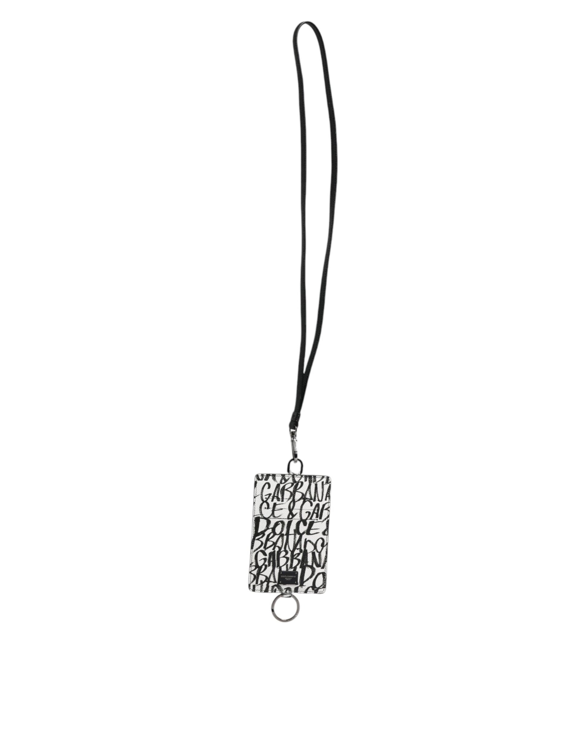 Dolce & Gabbana White Leather Lanyard Logo Print Card Holder Wallet Dolce & Gabbana