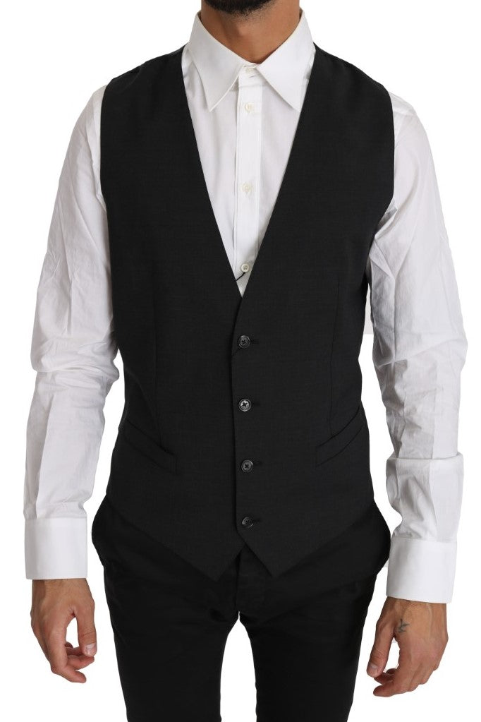 Dolce & Gabbana Gray Solid 100% Wool Waistcoat Vest Dolce & Gabbana