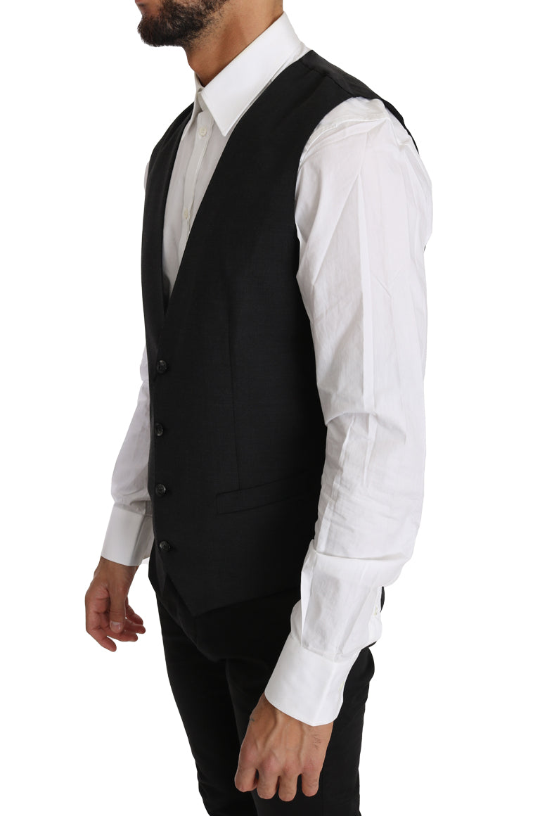 Dolce & Gabbana Gray Solid 100% Wool Waistcoat Vest Dolce & Gabbana