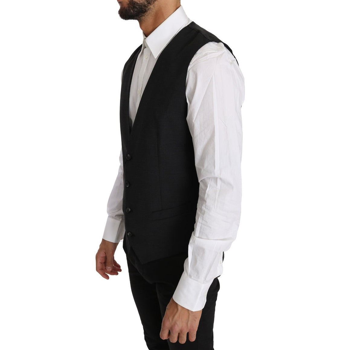 Dolce & Gabbana Gray Solid 100% Wool Waistcoat Vest Dolce & Gabbana