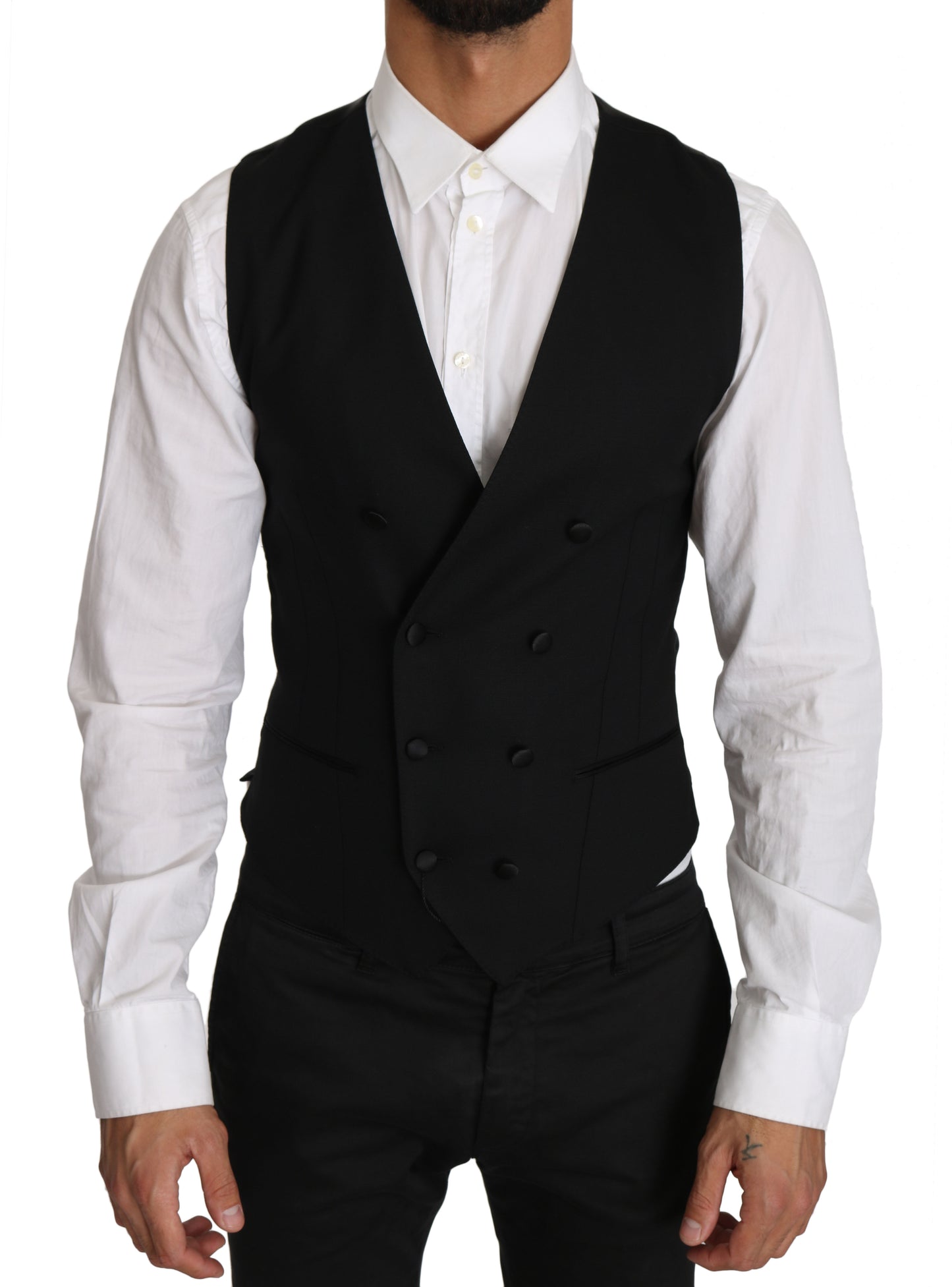 Dolce & Gabbana Gray Wool Double Breasted Waistcoat Vest Dolce & Gabbana