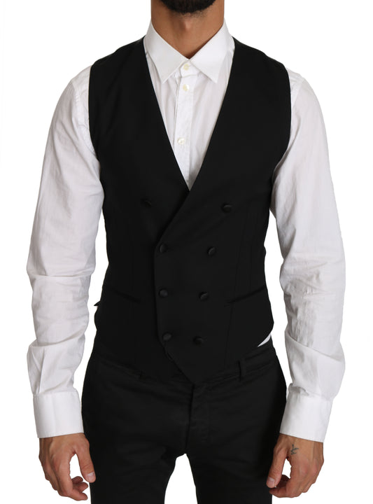 Dolce & Gabbana Gray Wool Double Breasted Waistcoat Vest Dolce & Gabbana