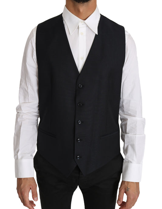 Dolce & Gabbana Gray Wool Silk Waistcoat Vest Dolce & Gabbana