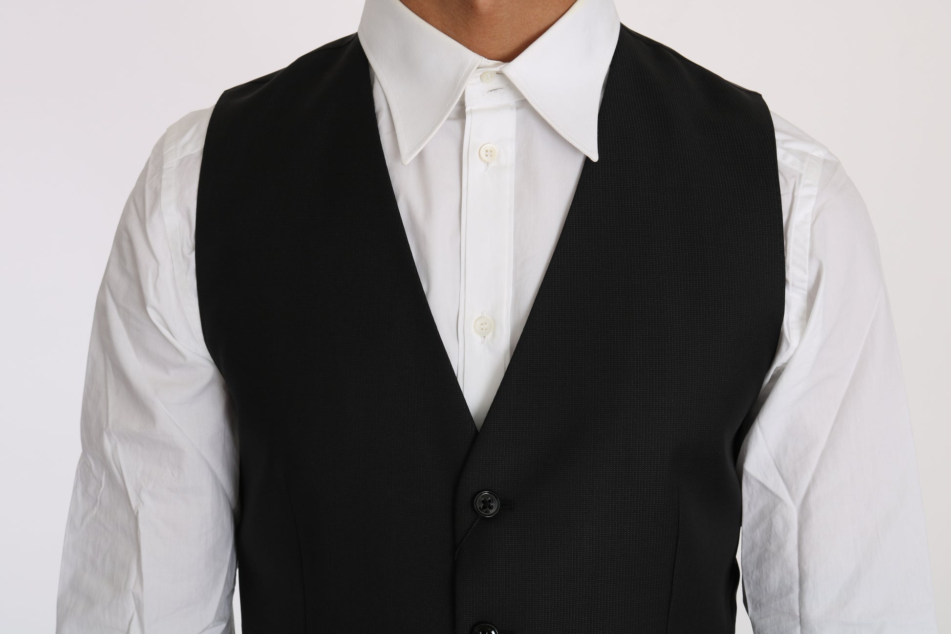 Dolce & Gabbana Black Solid Wool Silk Waistcoat Vest Dolce & Gabbana