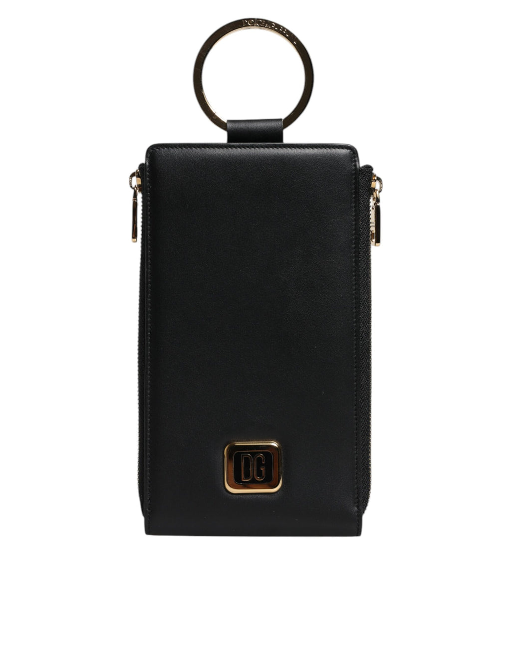 Dolce & Gabbana Black Leather Logo Plaque Neck Strap Card Coin Wallet - Eljoys Fashion 