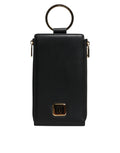 Dolce & Gabbana Black Leather Logo Plaque Neck Strap Card Coin Wallet - Eljoys Fashion 