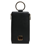 Dolce & Gabbana Black Leather Logo Plaque Neck Strap Card Coin Wallet - Eljoys Fashion 