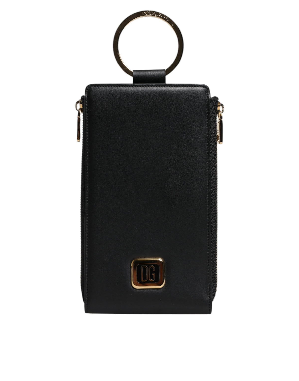 Dolce & Gabbana Black Leather Logo Plaque Neck Strap Card Coin Wallet - Eljoys Fashion 