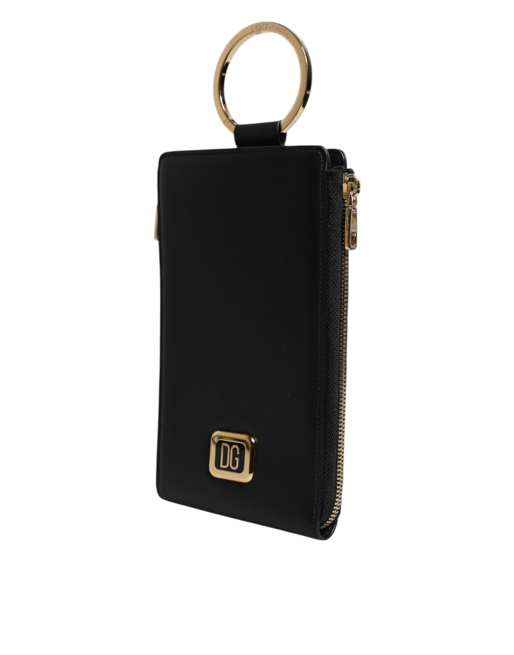 Dolce & Gabbana Black Leather Logo Plaque Neck Strap Card Coin Wallet - Eljoys Fashion 