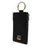 Dolce & Gabbana Black Leather Logo Plaque Neck Strap Card Coin Wallet - Eljoys Fashion 