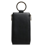 Dolce & Gabbana Black Leather Logo Plaque Neck Strap Card Coin Wallet - Eljoys Fashion 