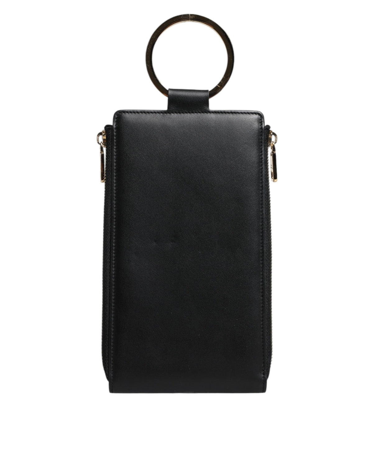 Dolce & Gabbana Black Leather Logo Plaque Neck Strap Card Coin Wallet - Eljoys Fashion 