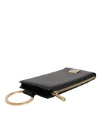 Dolce & Gabbana Black Leather Logo Plaque Neck Strap Card Coin Wallet - Eljoys Fashion 