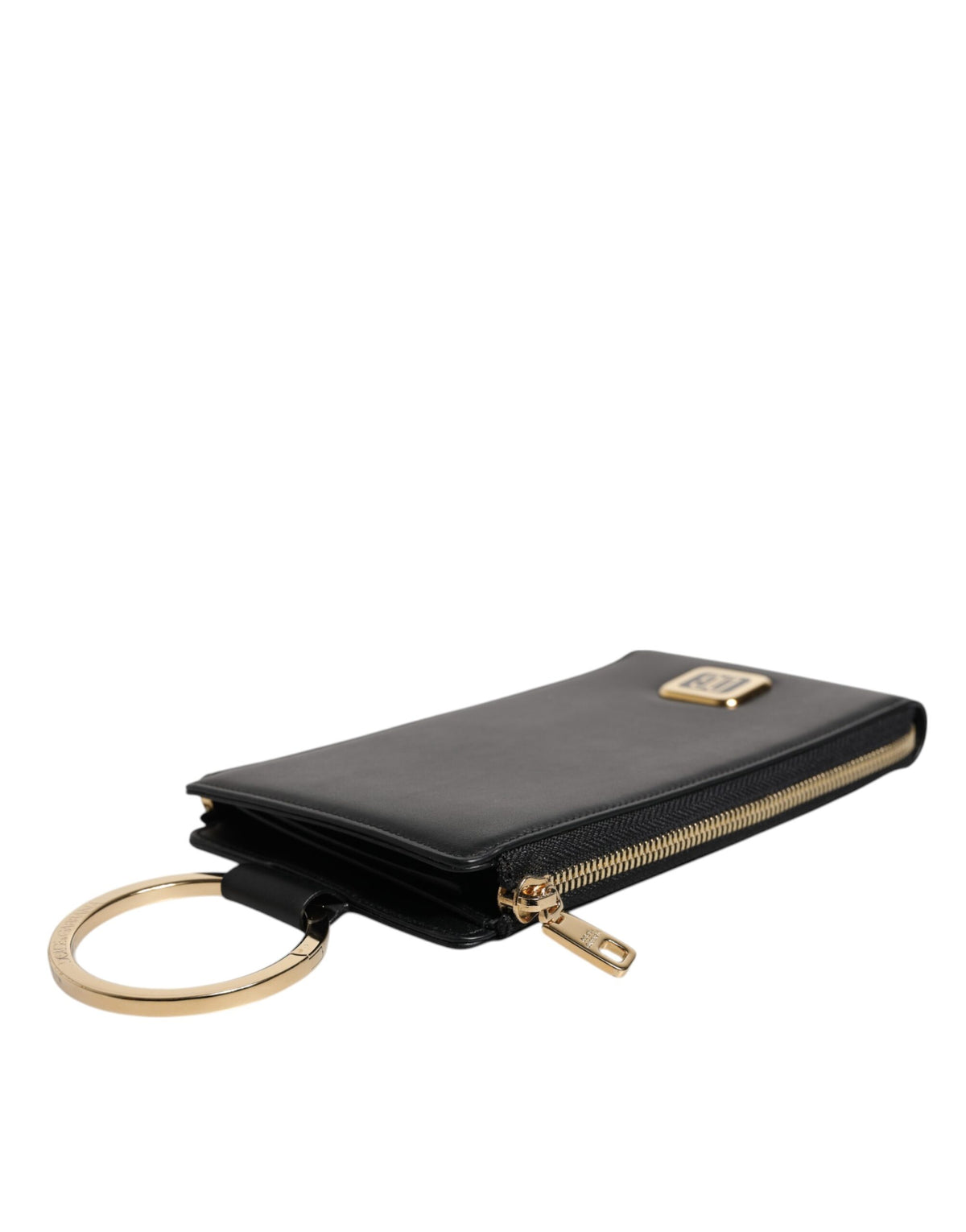 Dolce & Gabbana Black Leather Logo Plaque Neck Strap Card Coin Wallet - Eljoys Fashion 