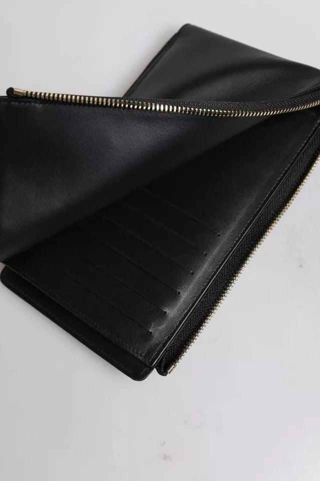 Dolce & Gabbana Black Leather Logo Plaque Neck Strap Card Coin Wallet - Eljoys Fashion 