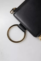 Dolce & Gabbana Black Leather Logo Plaque Neck Strap Card Coin Wallet - Eljoys Fashion 