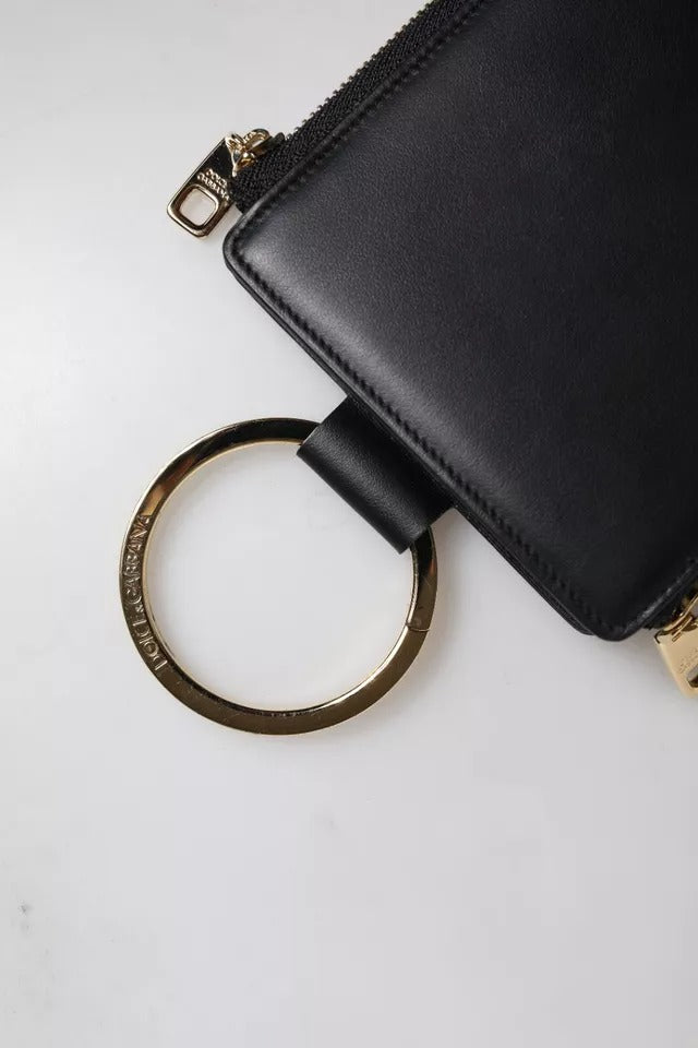 Dolce & Gabbana Black Leather Logo Plaque Neck Strap Card Coin Wallet - Eljoys Fashion 