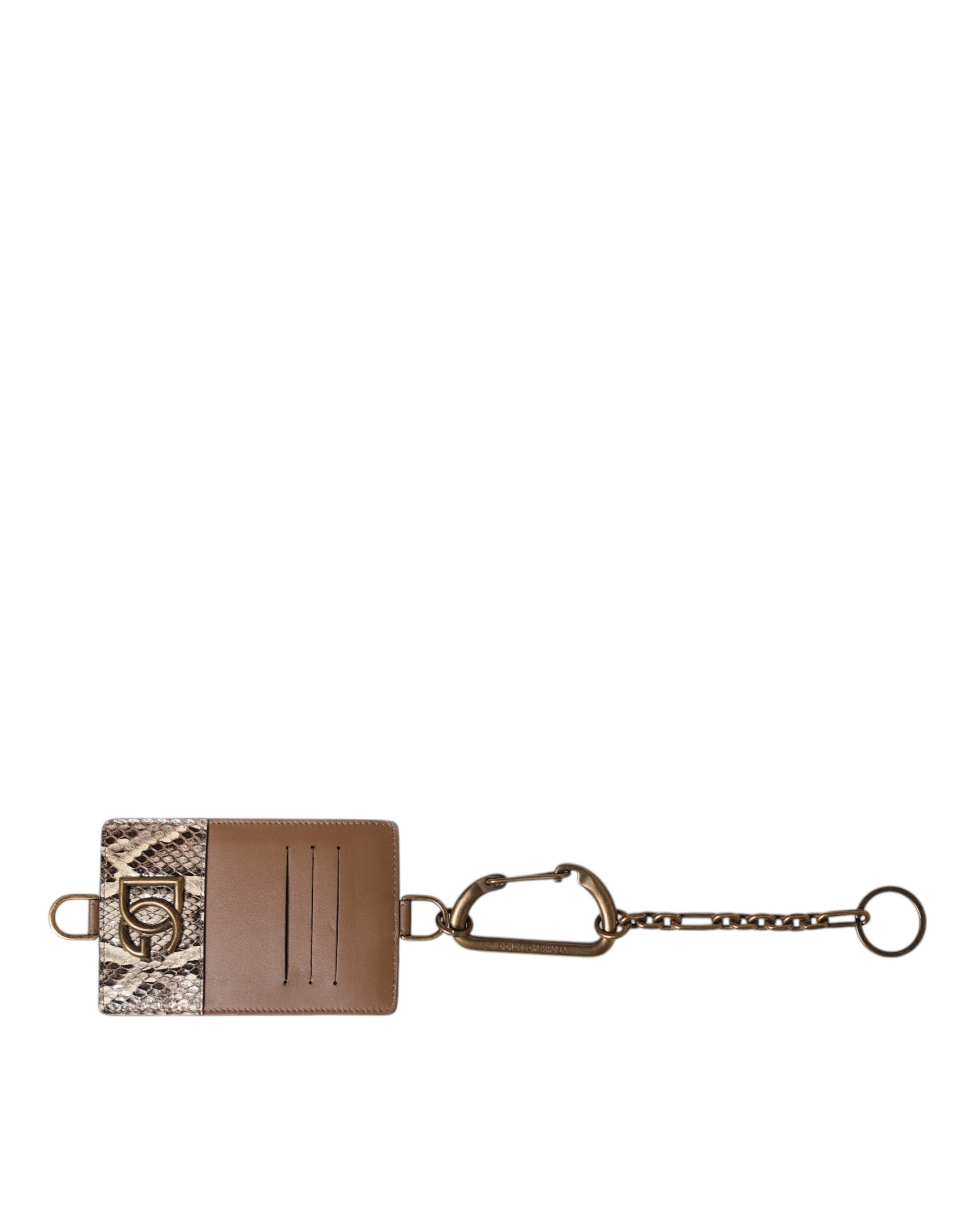 Dolce & Gabbana Brown Exotic Leather Card Holder DG Logo Plaque Wallet Dolce & Gabbana