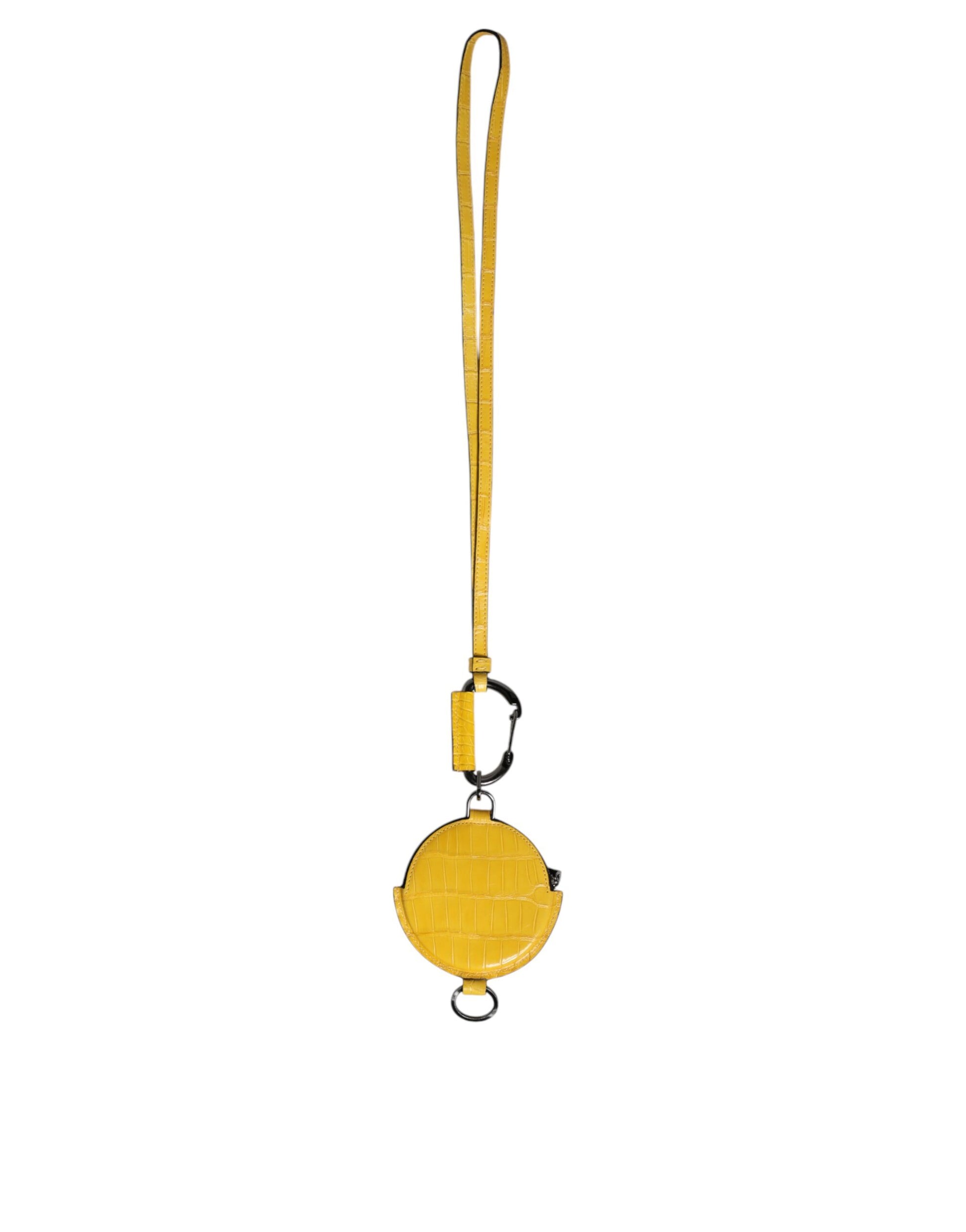 Dolce & Gabbana Yellow Round Leather DG Logo Coin Purse Lanyard Wallet Dolce & Gabbana