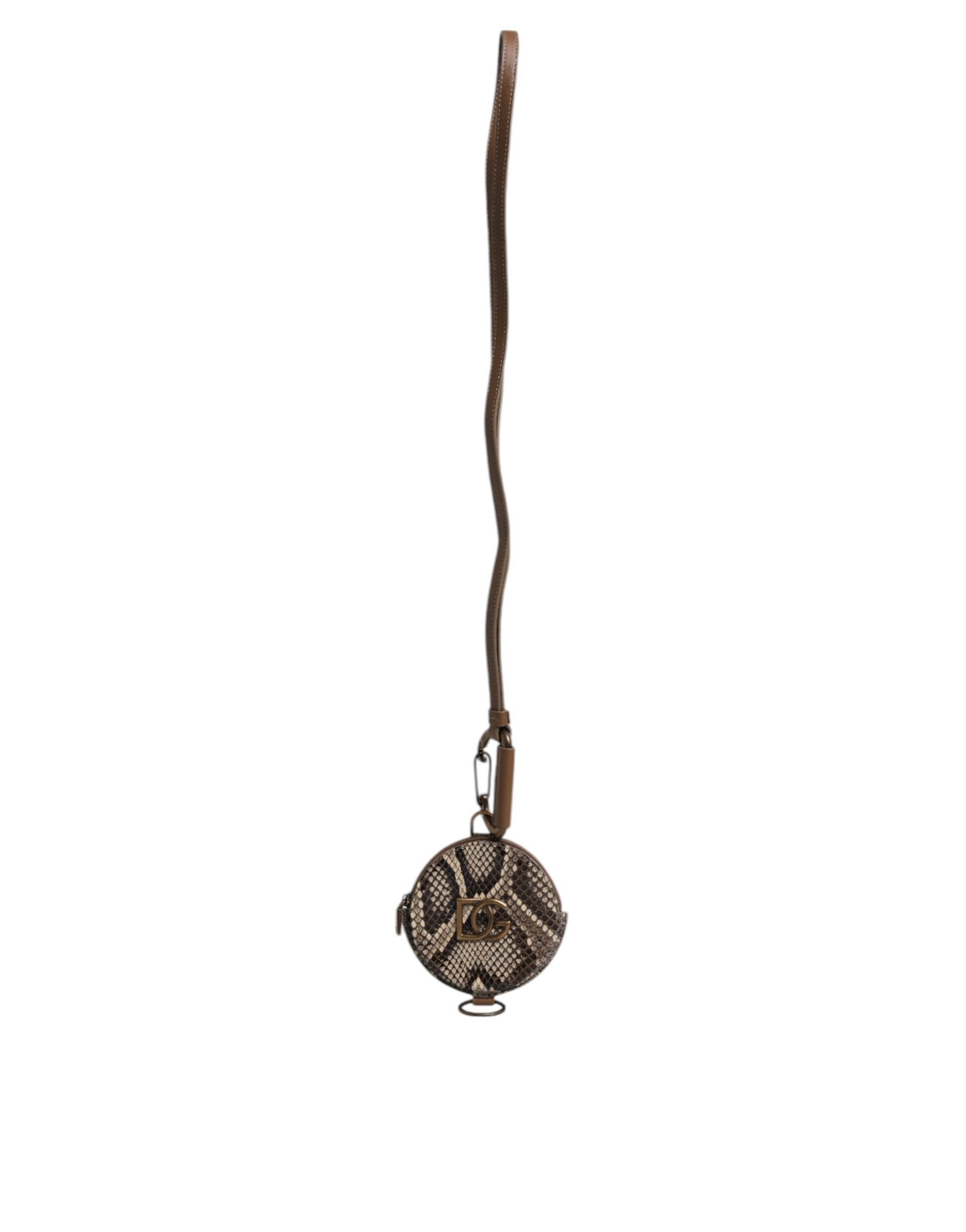 Dolce & Gabbana Brown Round Leather DG Logo Coin Purse Lanyard Wallet Dolce & Gabbana
