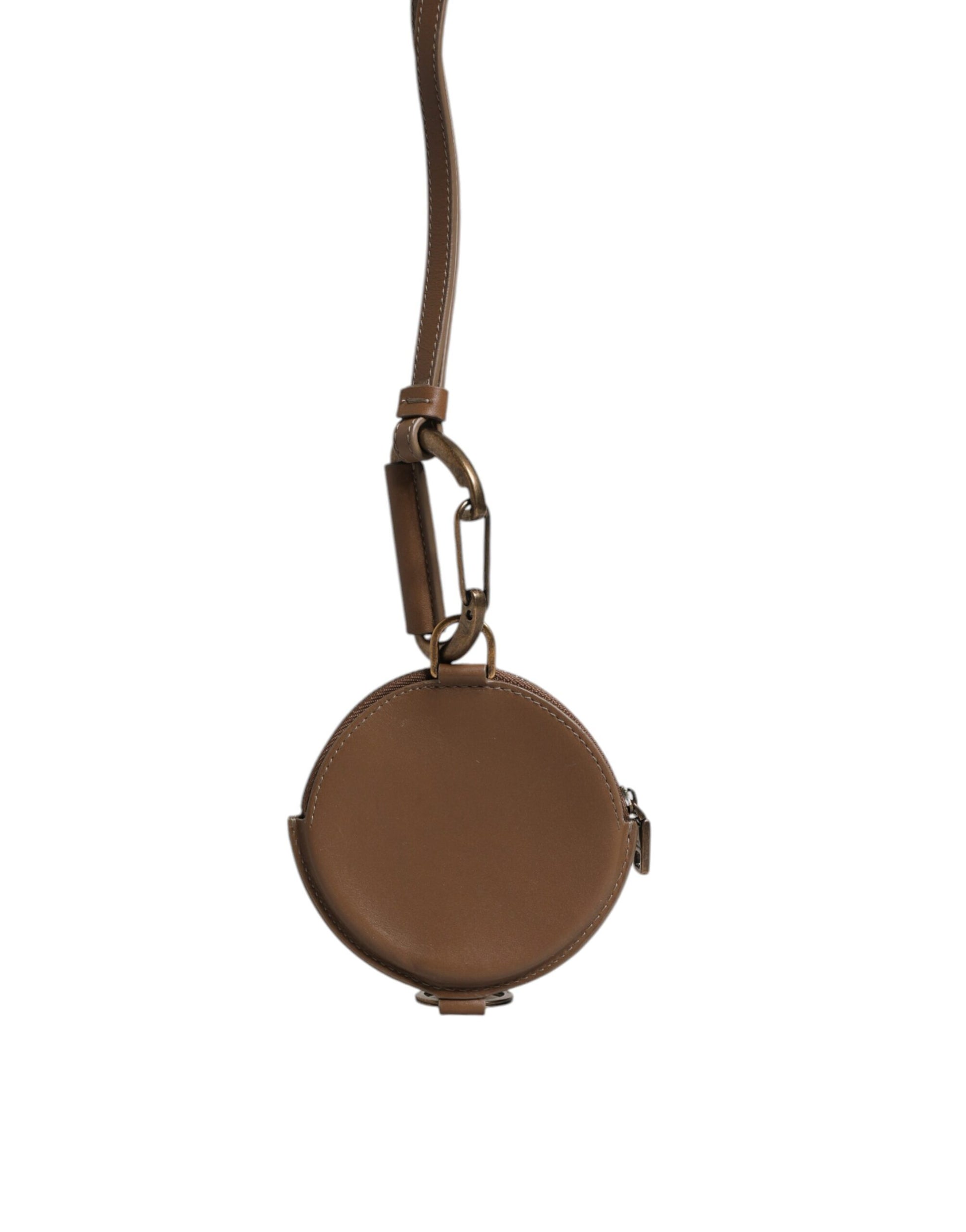 Dolce & Gabbana Brown Round Leather DG Logo Coin Purse Lanyard Wallet Dolce & Gabbana