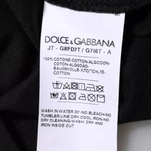 Dolce & Gabbana Black Logo Print Cotton Crew Neck T-shirt - Eljoys Fashion 