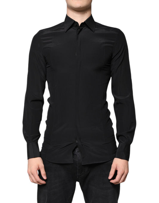 Dolce & Gabbana Black Silk Long Sleeves GOLD Dress Shirt Dolce & Gabbana