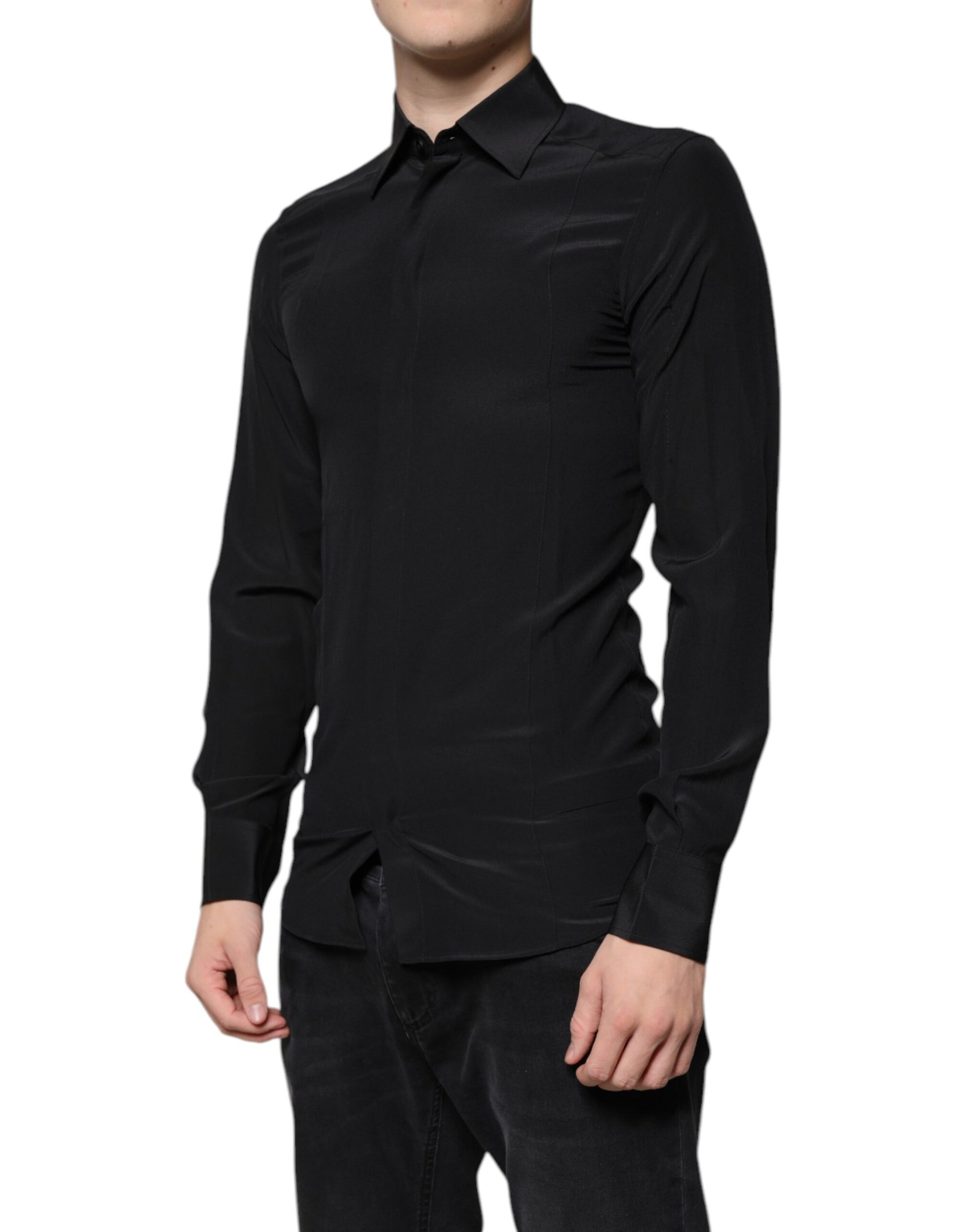 Dolce & Gabbana Black Silk Long Sleeves GOLD Dress Shirt Dolce & Gabbana