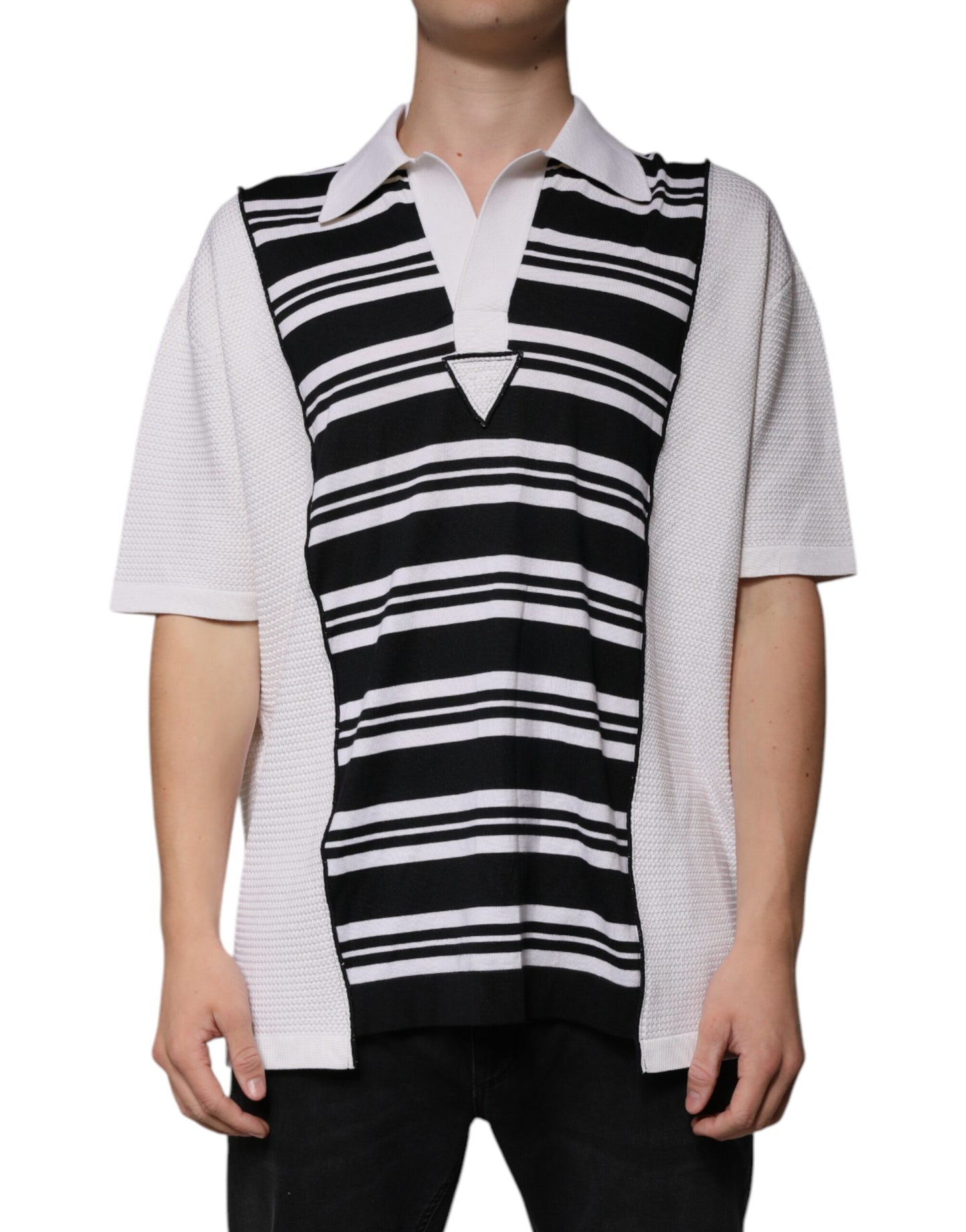 Dolce & Gabbana Black White Stripes Collared Polo T-shirt Dolce & Gabbana