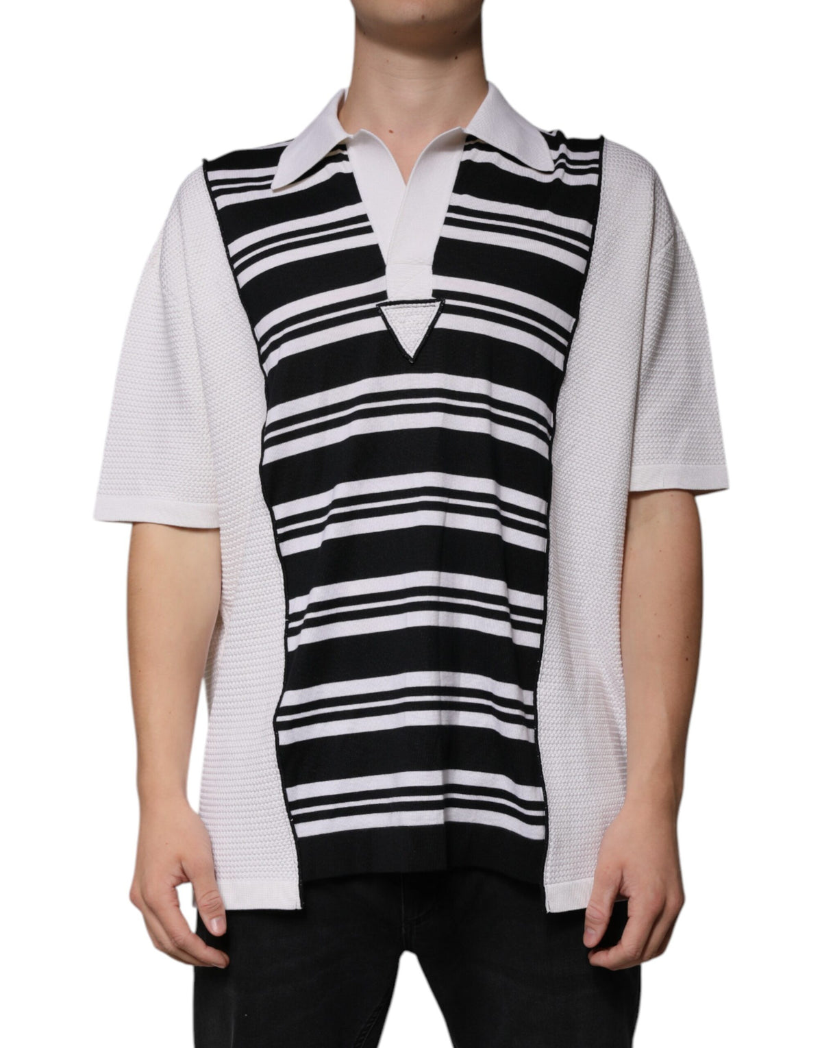 Dolce & Gabbana Black White Stripes Collared Polo T-shirt - Eljoys Fashion 