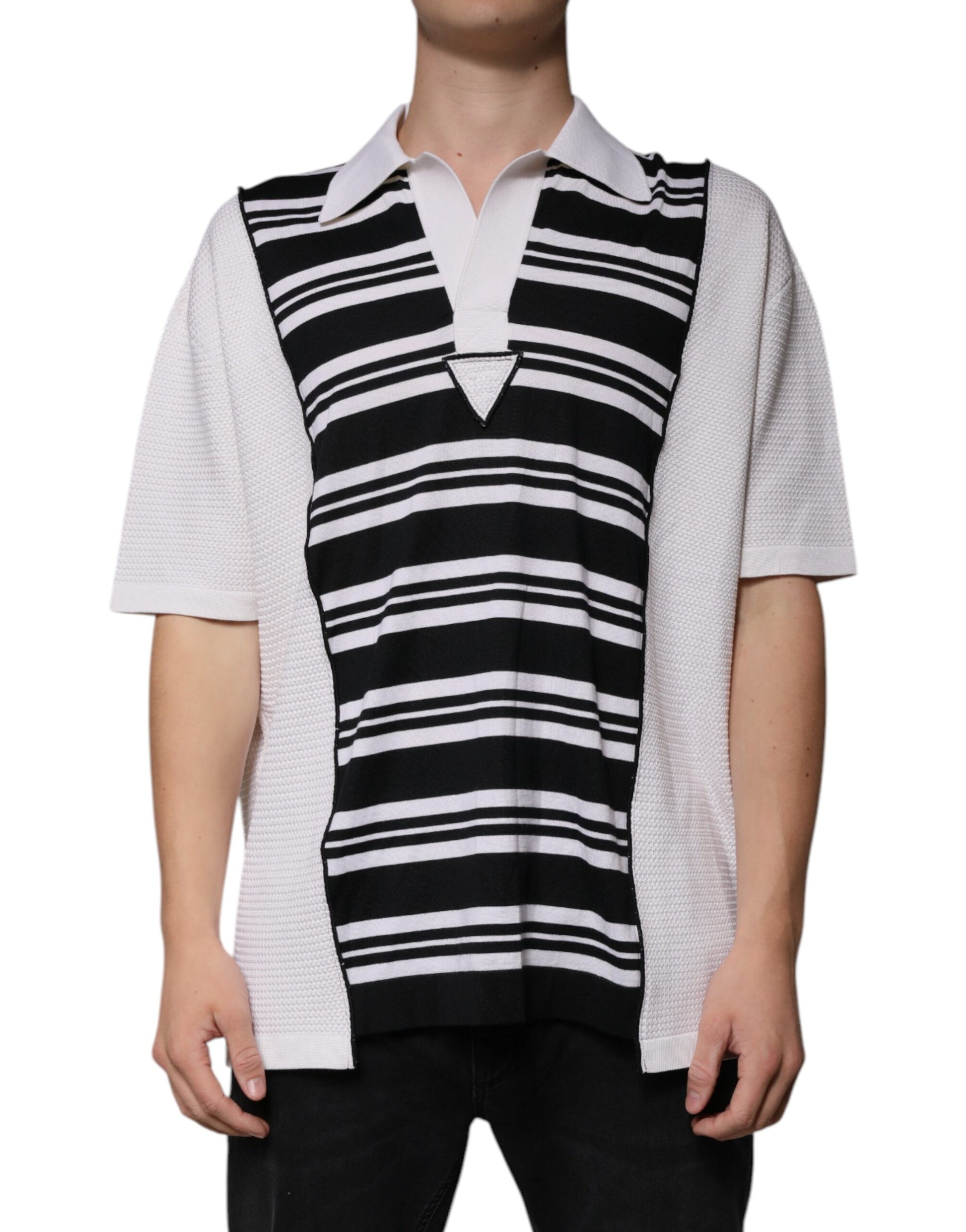 Dolce & Gabbana Black White Stripes Collared Polo T-shirt Dolce & Gabbana