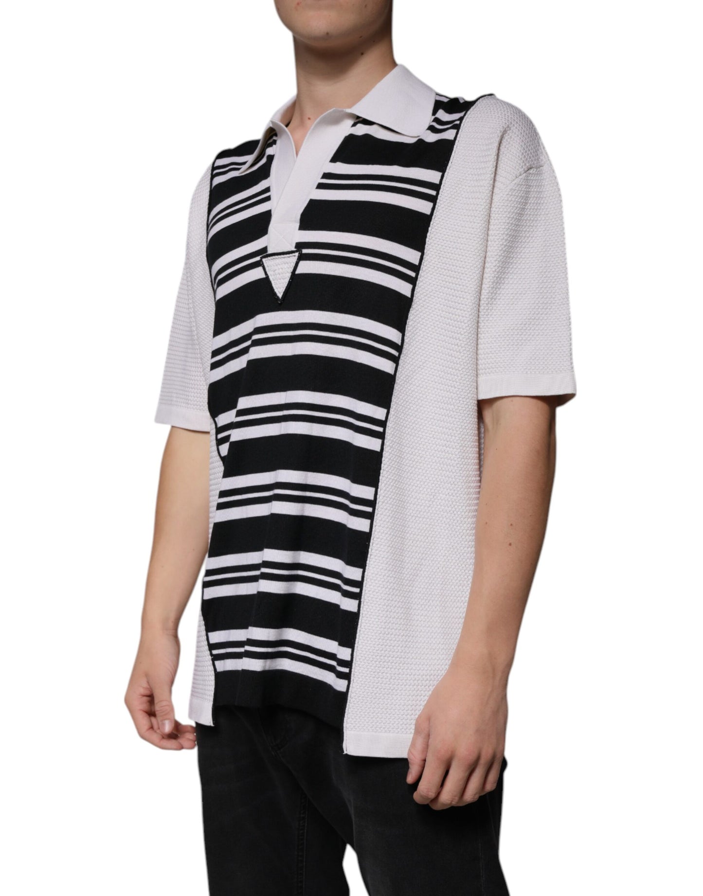 Dolce & Gabbana Black White Stripes Collared Polo T-shirt Dolce & Gabbana