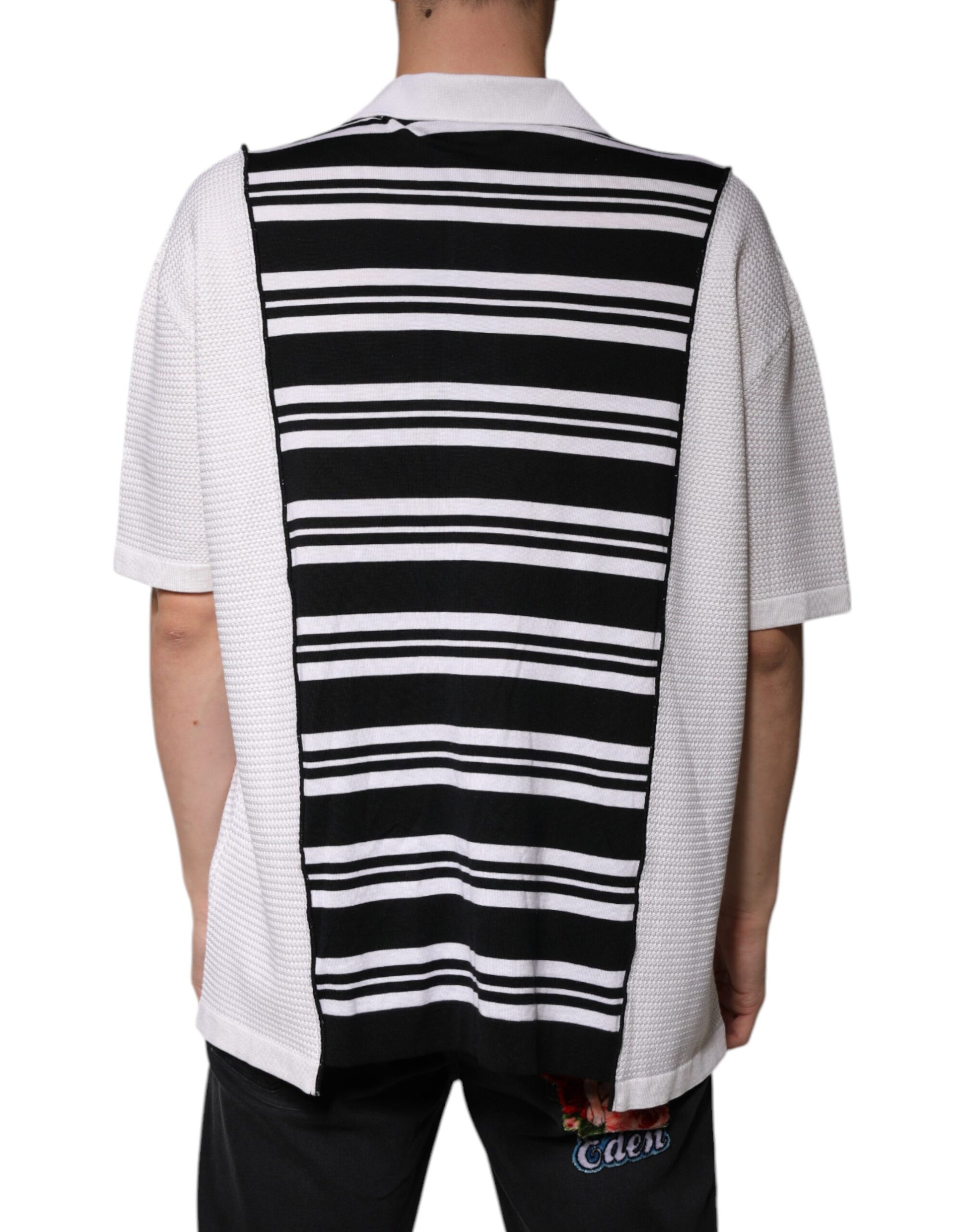 Dolce & Gabbana Black White Stripes Collared Polo T-shirt Dolce & Gabbana