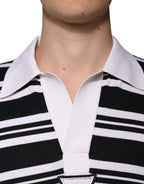 Dolce & Gabbana Black White Stripes Collared Polo T-shirt - Eljoys Fashion 