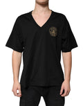 Dolce & Gabbana Black Cotton Logo Vneck Short Sleeve T-shirt - Eljoys Fashion 