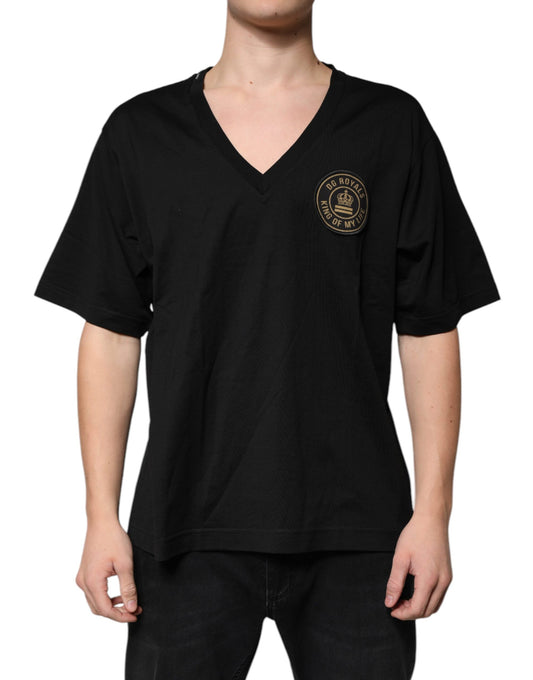 Dolce & Gabbana Black Cotton Logo Vneck Short Sleeve T-shirt Dolce & Gabbana