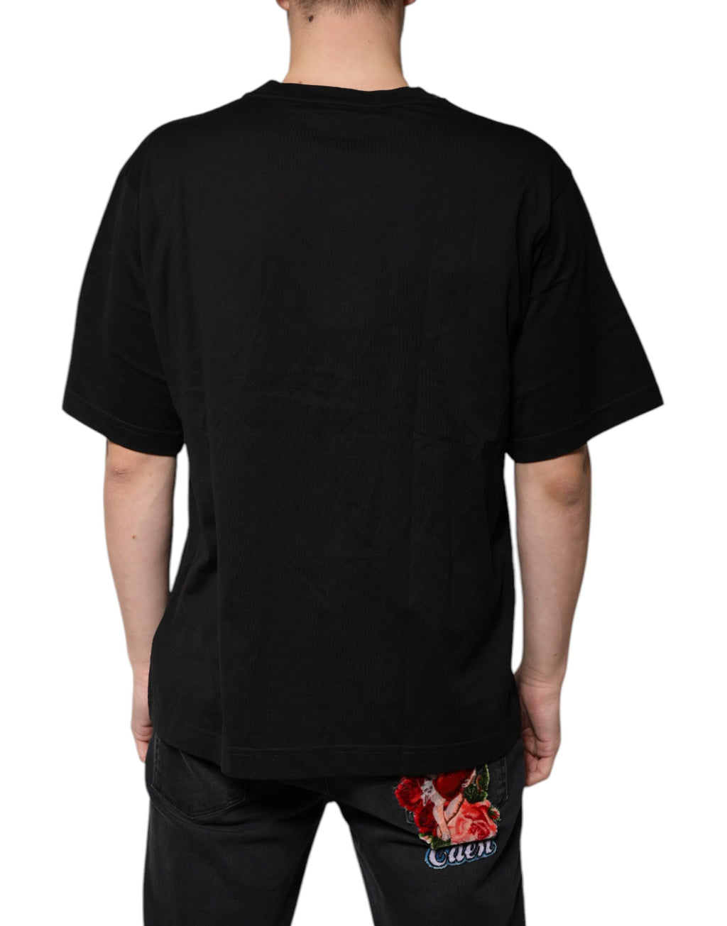 Dolce & Gabbana Black Cotton Logo Vneck Short Sleeve T-shirt - Eljoys Fashion 