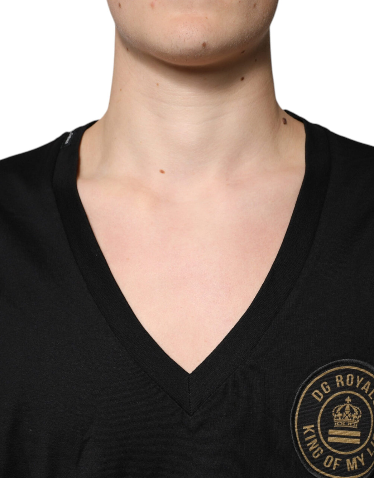 Dolce & Gabbana Black Cotton Logo Vneck Short Sleeve T-shirt - Eljoys Fashion 