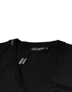 Dolce & Gabbana Black Cotton Logo Vneck Short Sleeve T-shirt - Eljoys Fashion 