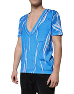 Dolce & Gabbana Blue Cotton V-neck Short Sleeves T-shirt - Eljoys Fashion 